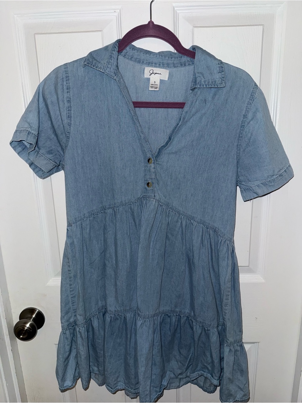 Unknown Brand Light Blue Denim Mini Dress with Tiered Skirt